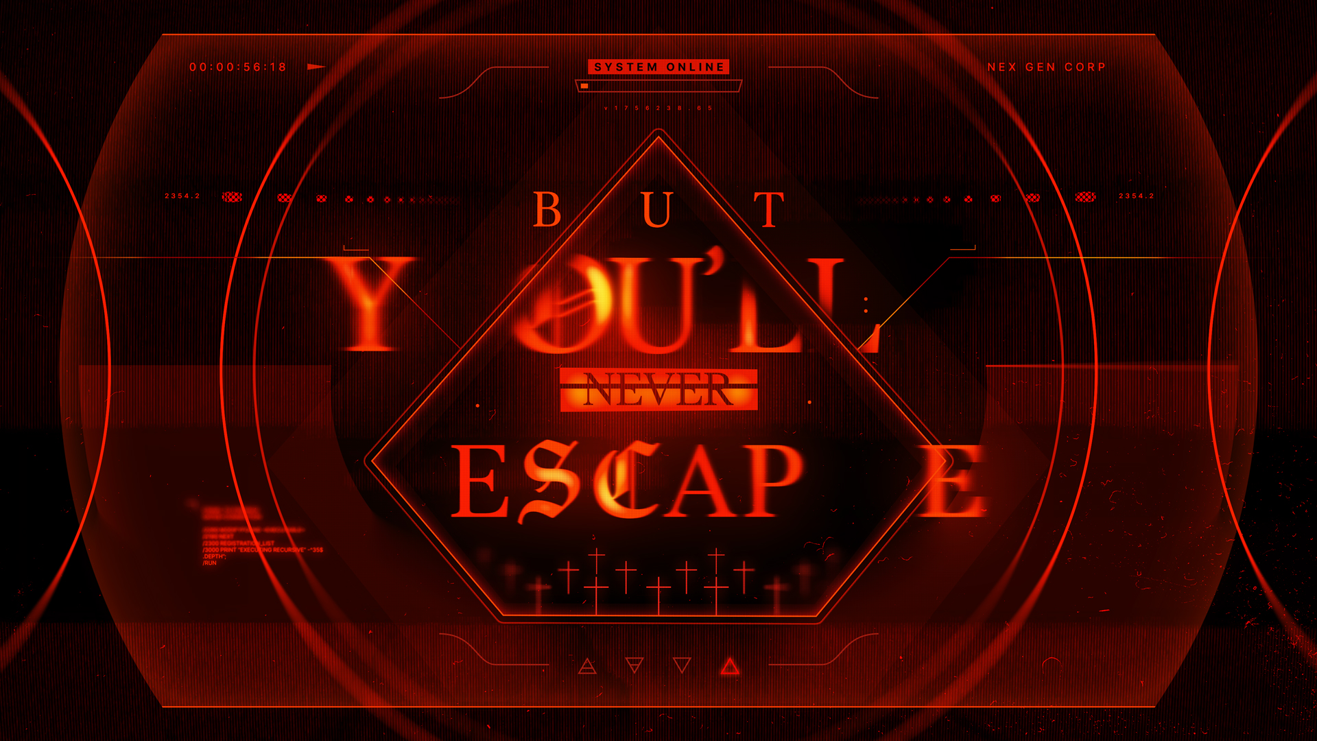 design styleframe with red pixel glitch and blackletter text