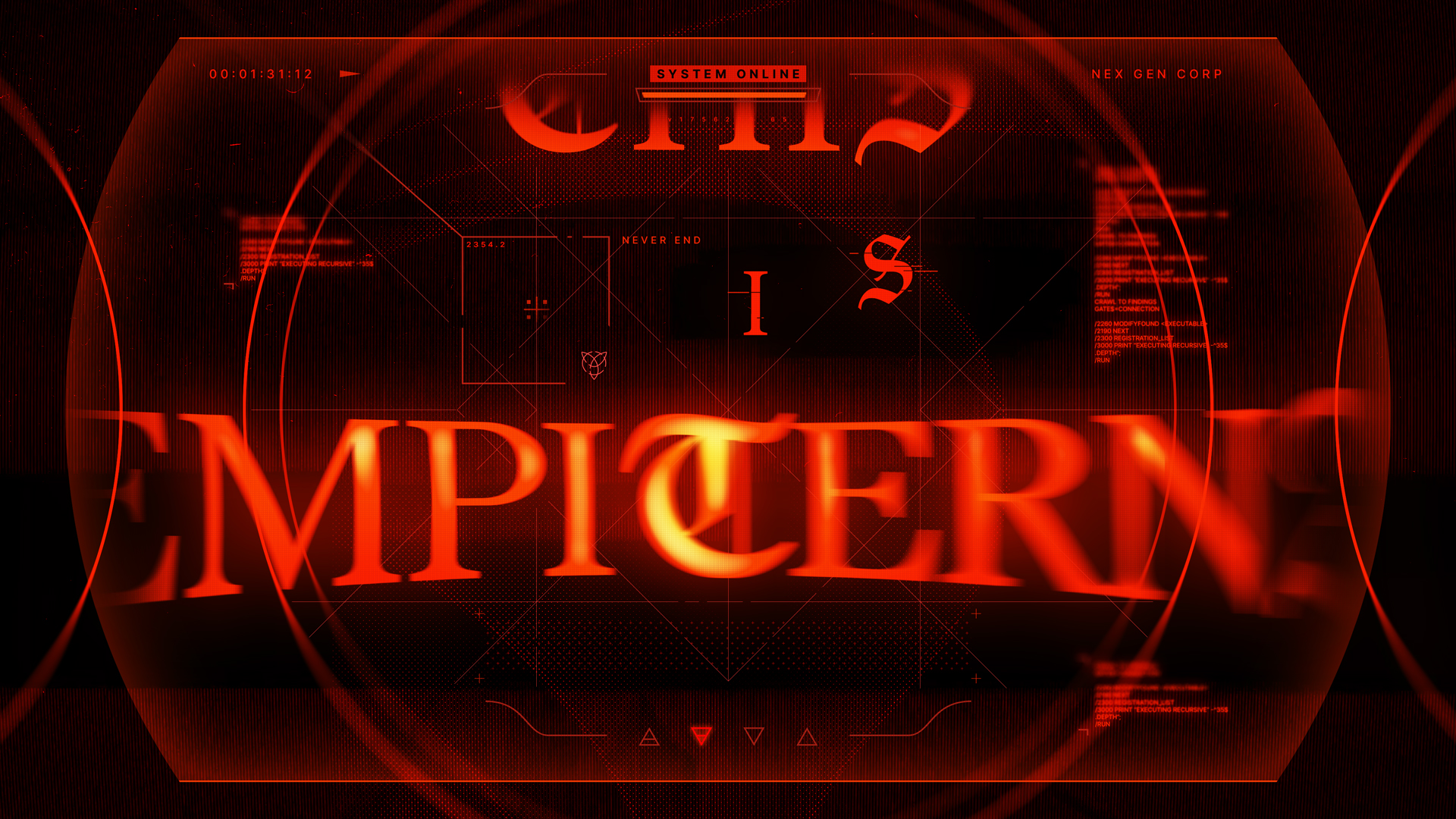 design styleframe with red pixel glitch and blackletter text