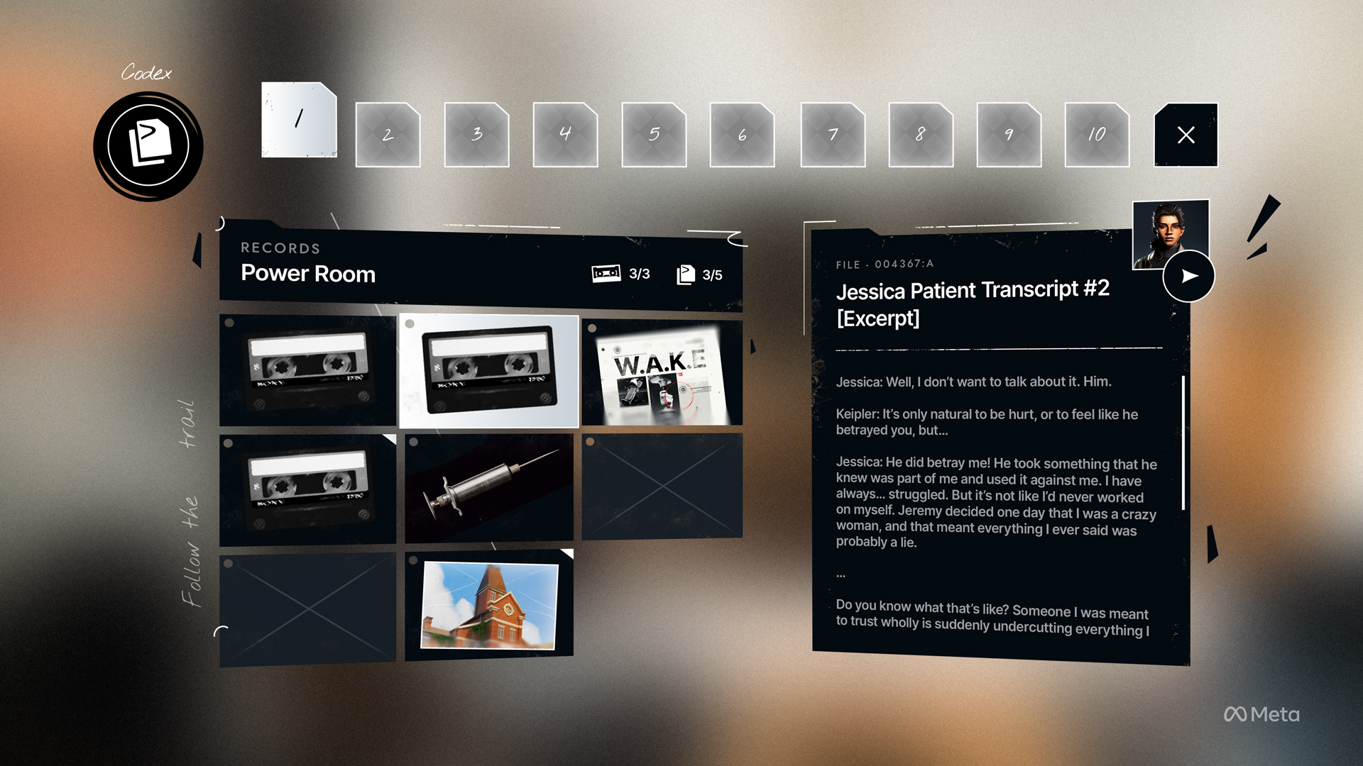 design styleframe of the shattered VR codex menu