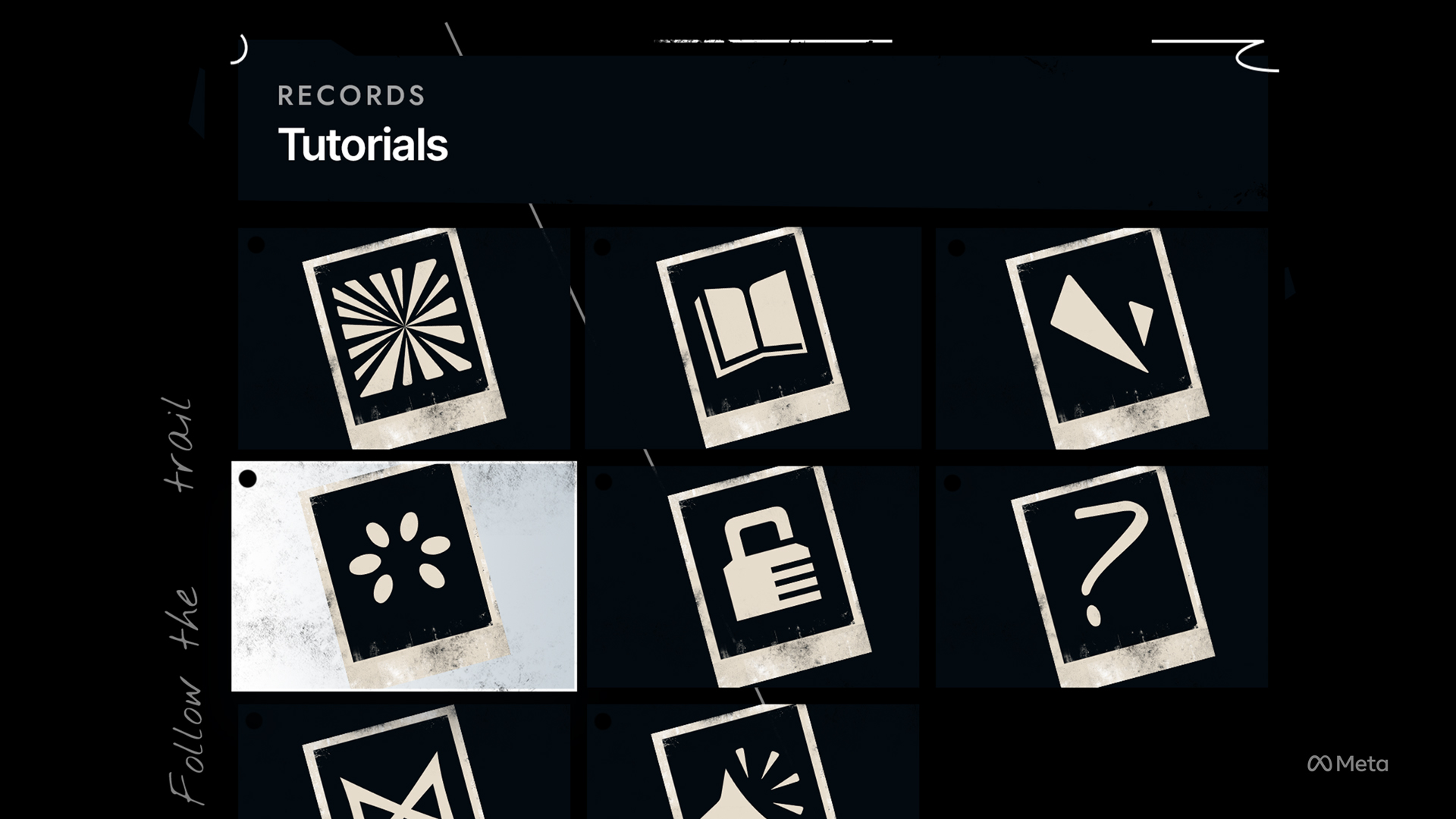 design styleframe of the shattered VR codex menu